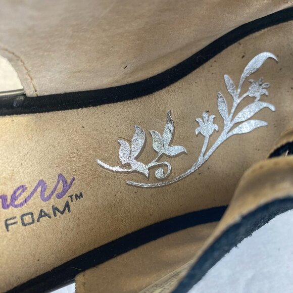 Skechers Black Suede Wedge Sandal Memory Foam Slingback Comfy Platform Women 7.5 - Picture 7 of 12